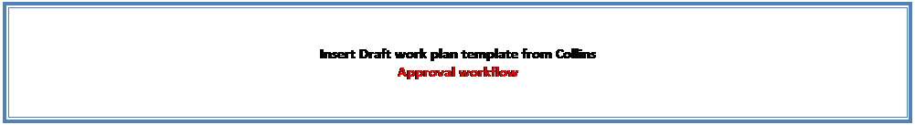 Text Box: Insert Draft work plan template from Collins
Approval workflow 
